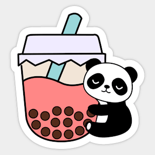 Cute Panda Baby Bubble Tea Hug Kawaii Cream Sticker